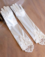 Long Satin Wedding Gloves with Lace