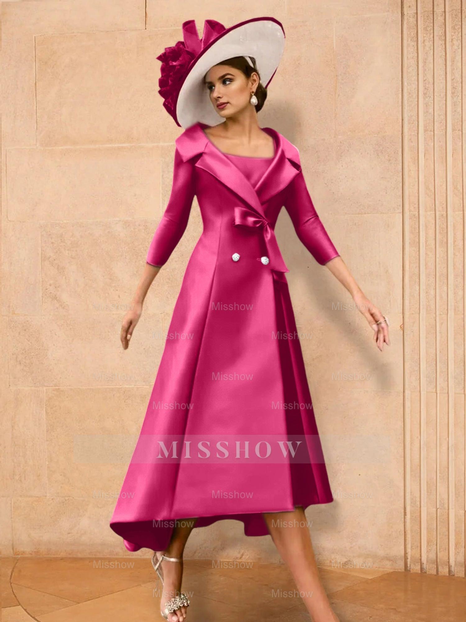 Long-Sleeve A-Line Princess Gown for the Mother of the Bride with Bowknot