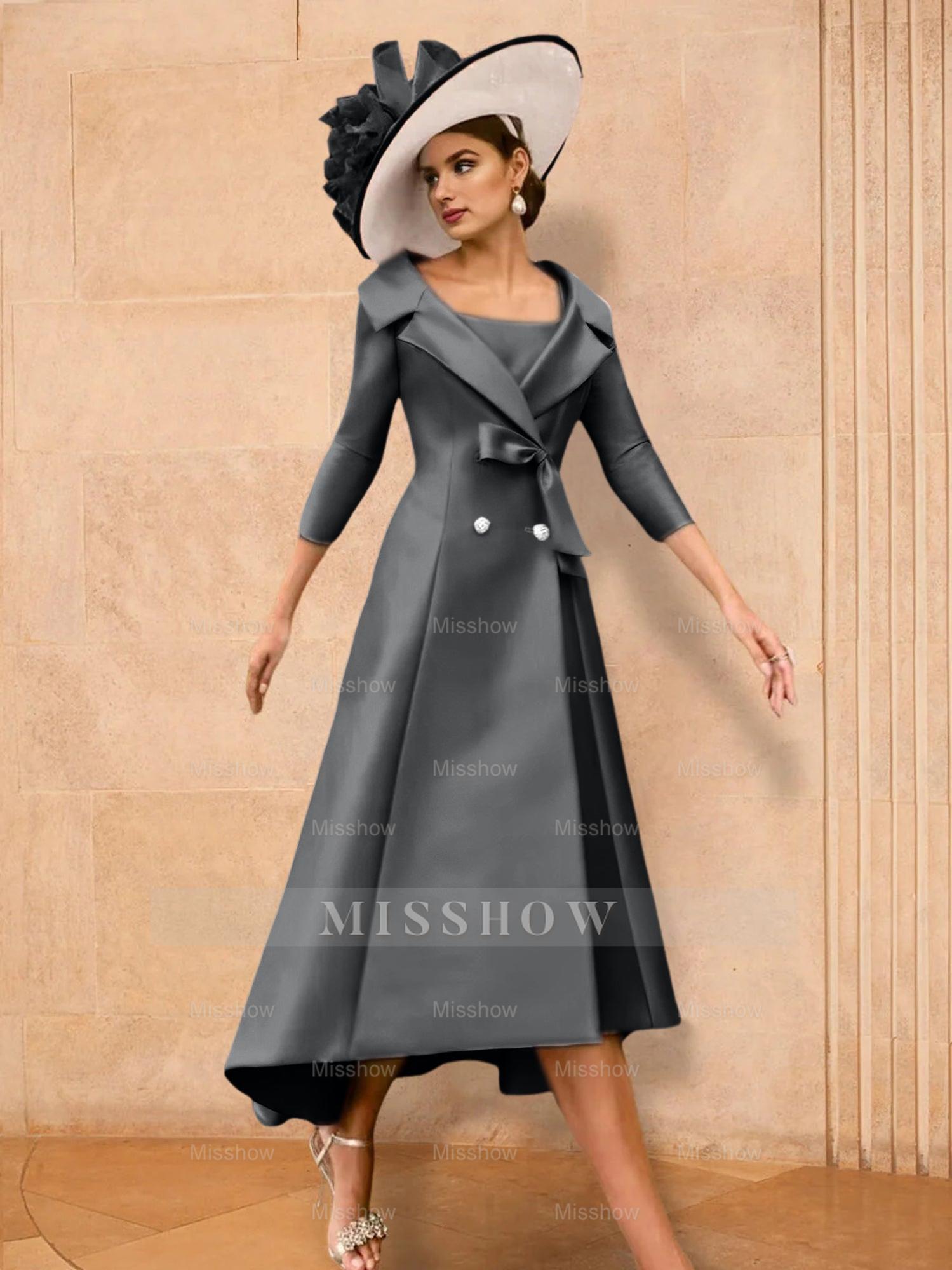 Long-Sleeve A-Line Princess Gown for the Mother of the Bride with Bowknot