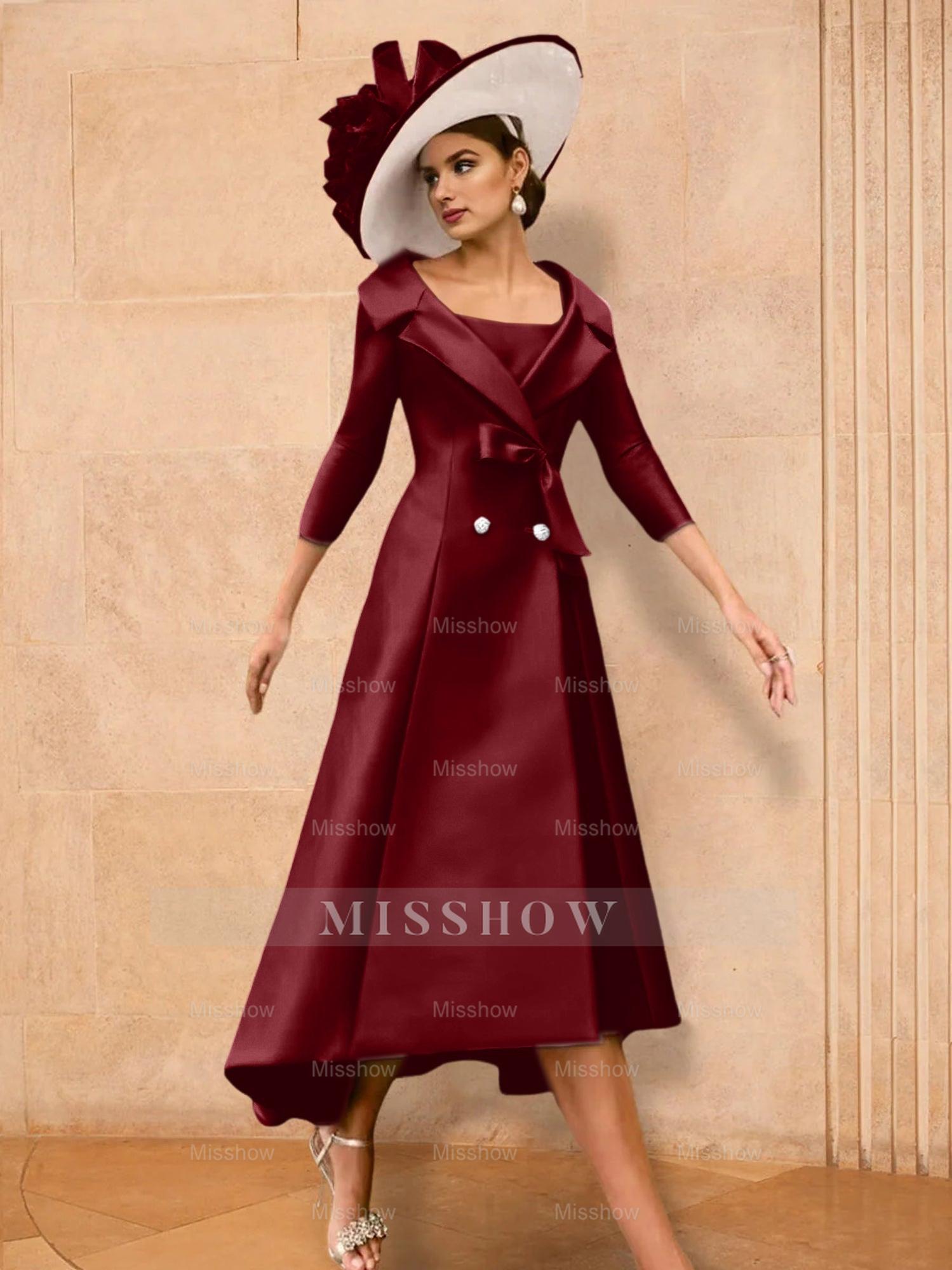 Long-Sleeve A-Line Princess Gown for the Mother of the Bride with Bowknot