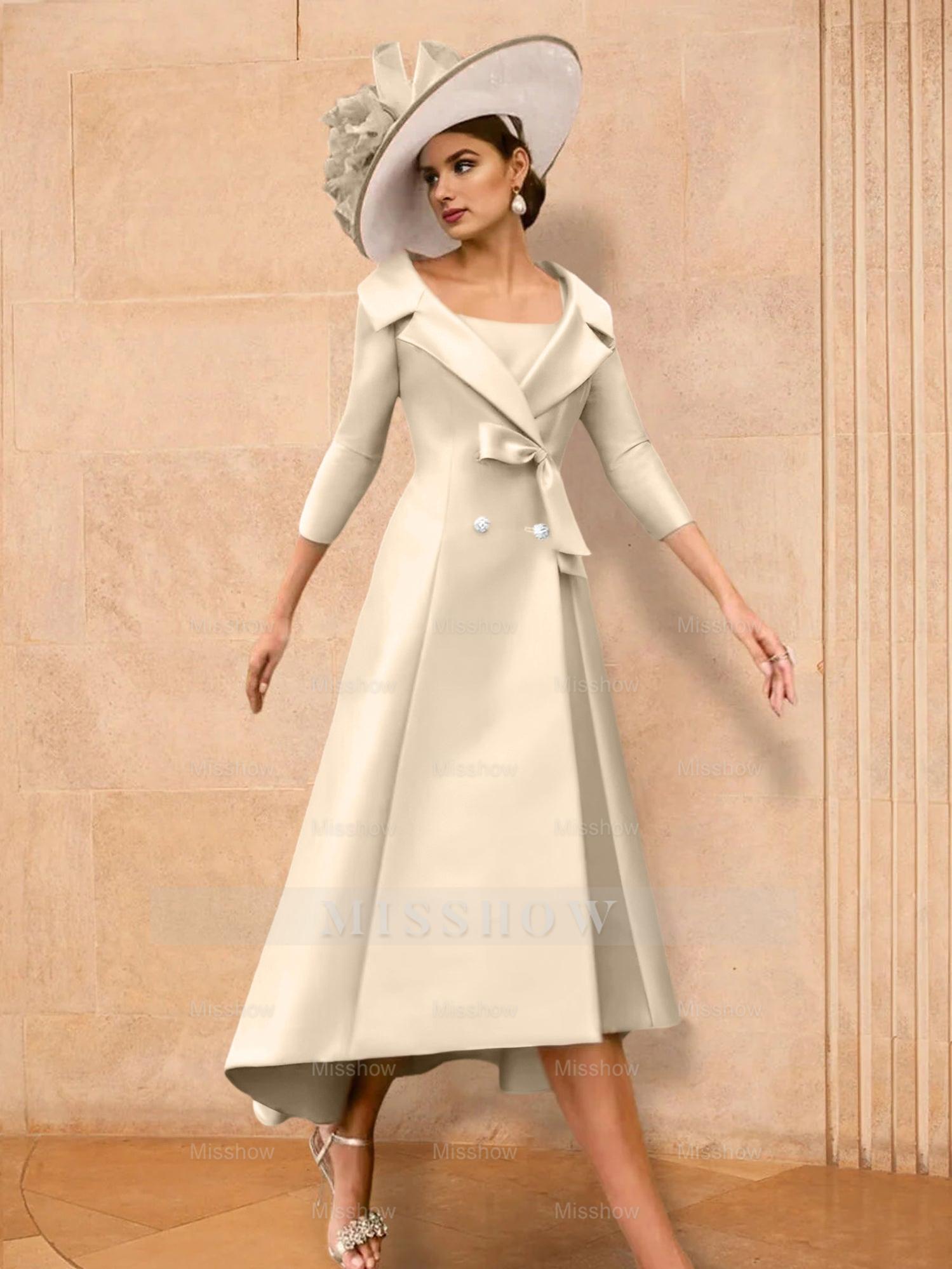 Long-Sleeve A-Line Princess Gown for the Mother of the Bride with Bowknot