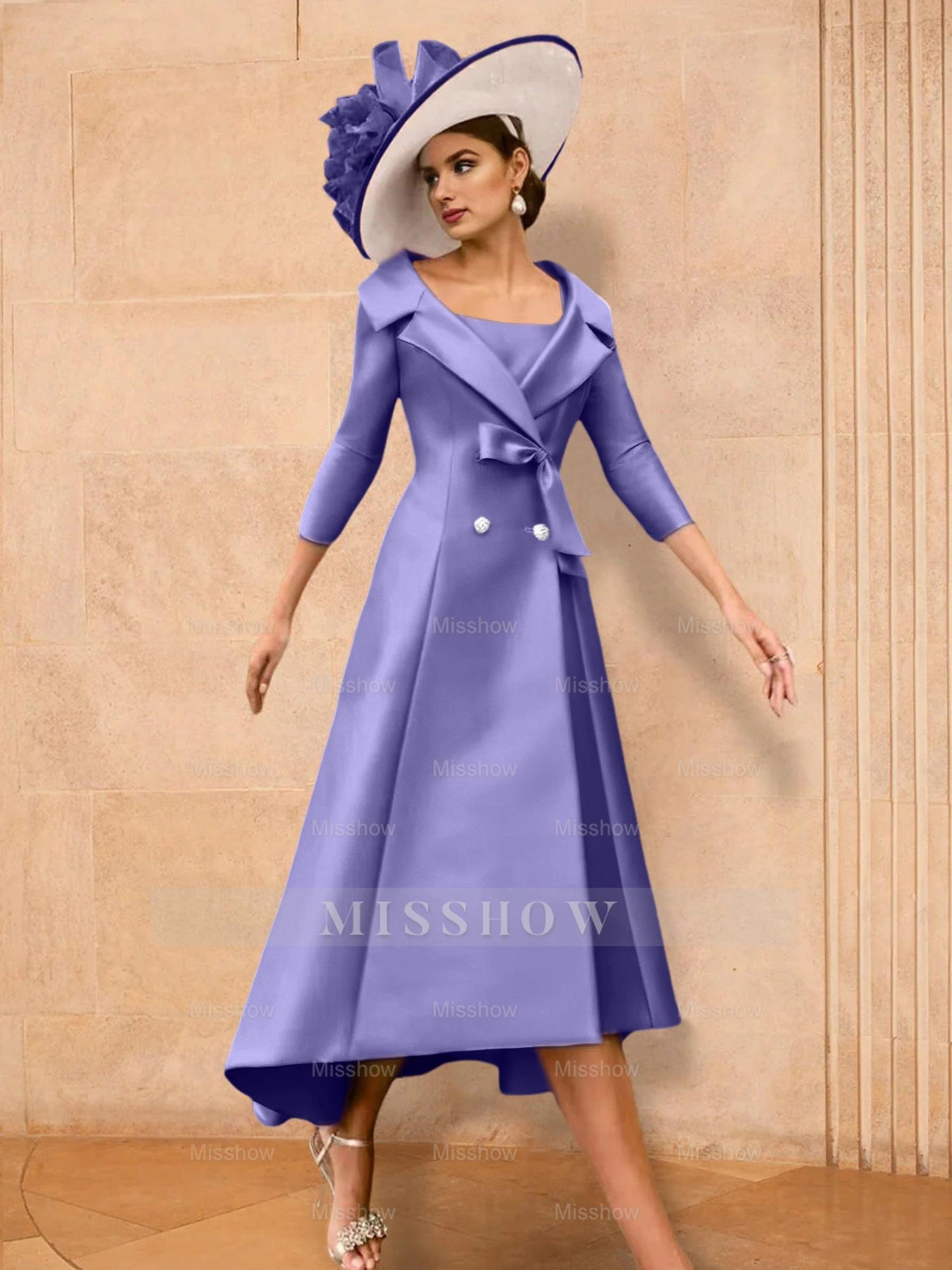 Long-Sleeve A-Line Princess Gown for the Mother of the Bride with Bowknot