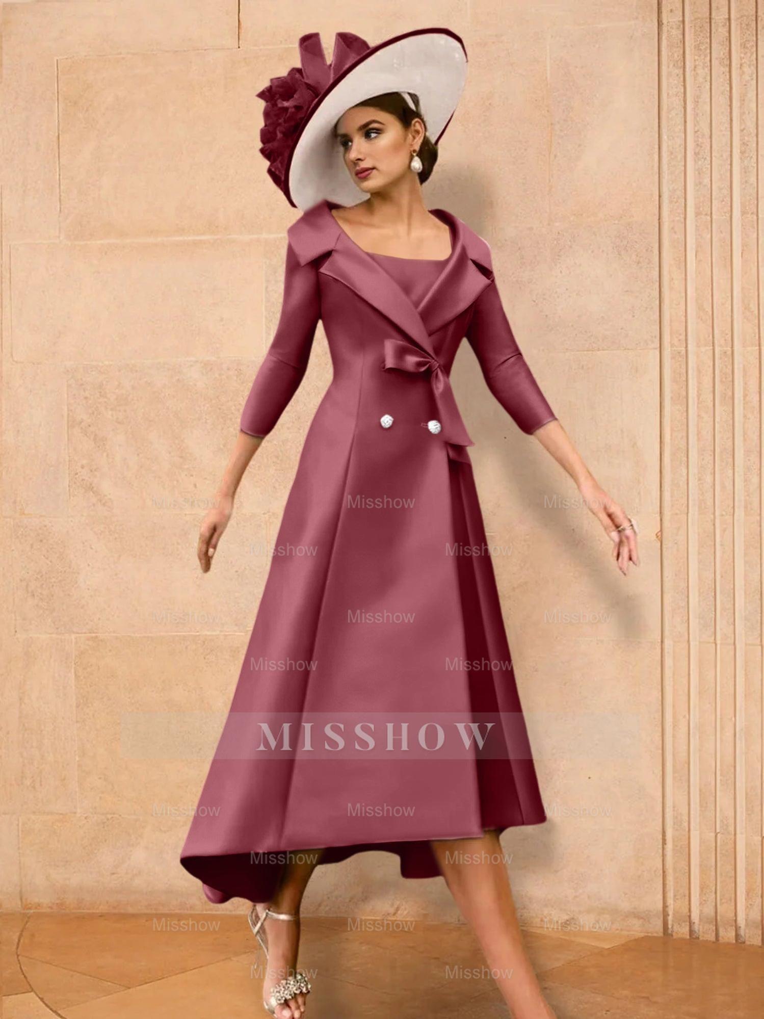 Long-Sleeve A-Line Princess Gown for the Mother of the Bride with Bowknot