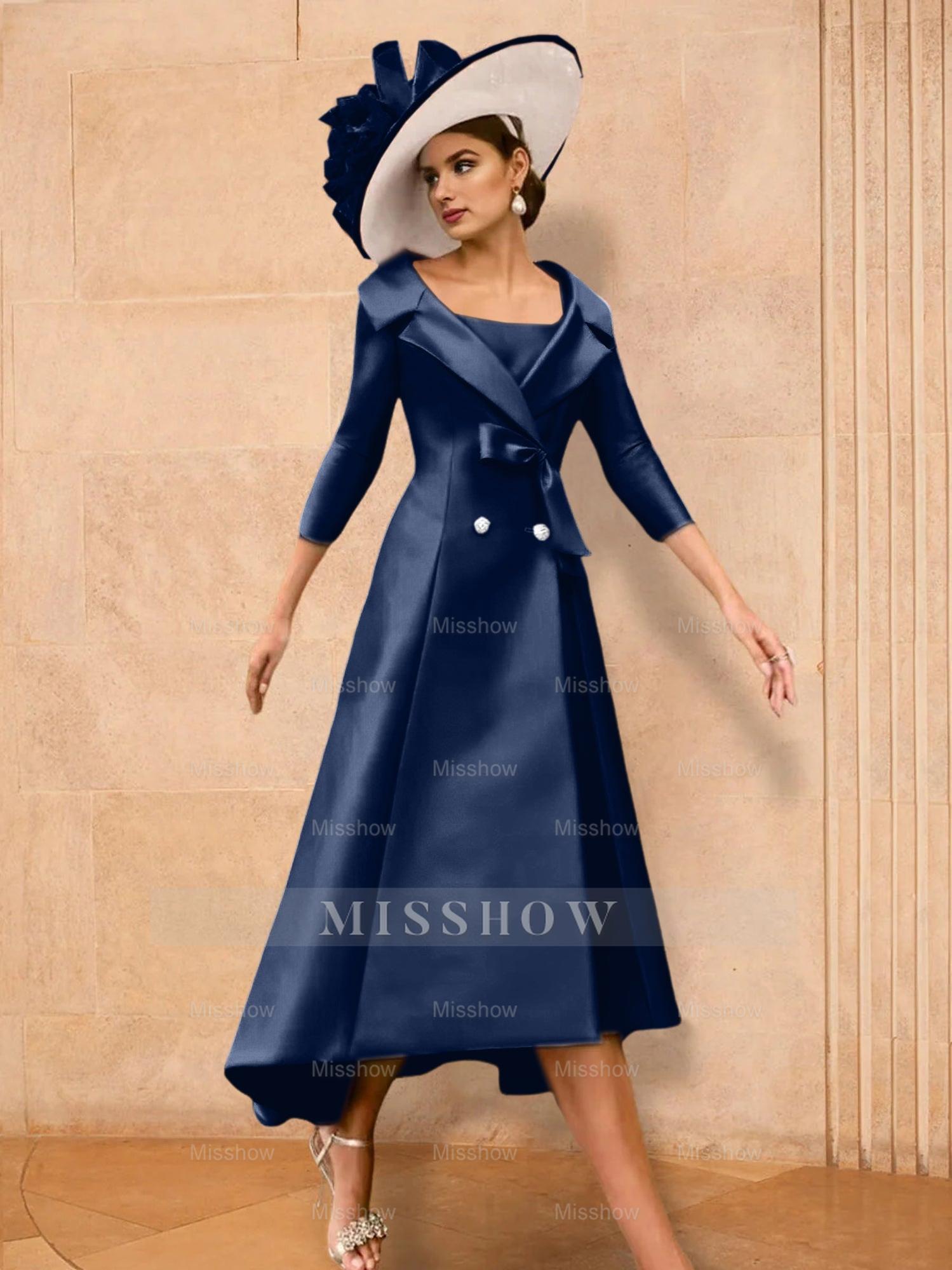 Long-Sleeve A-Line Princess Gown for the Mother of the Bride with Bowknot