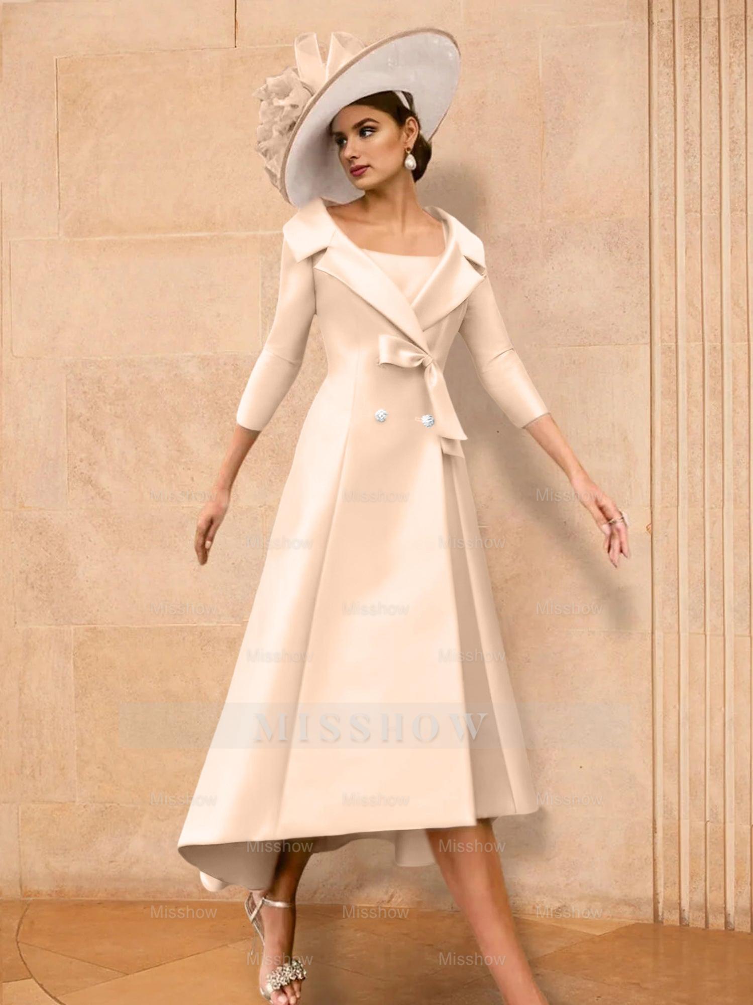 Long-Sleeve A-Line Princess Gown for the Mother of the Bride with Bowknot
