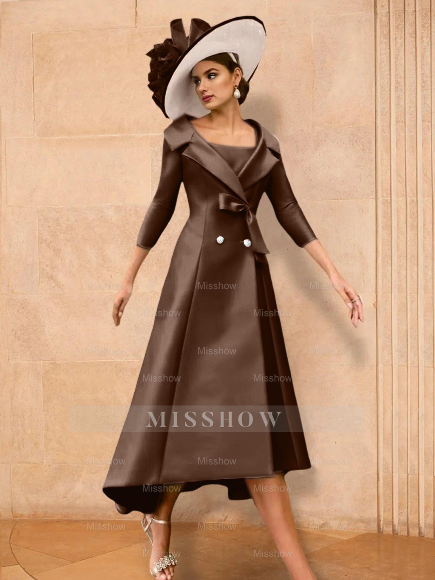 Long-Sleeve A-Line Princess Gown for the Mother of the Bride with Bowknot