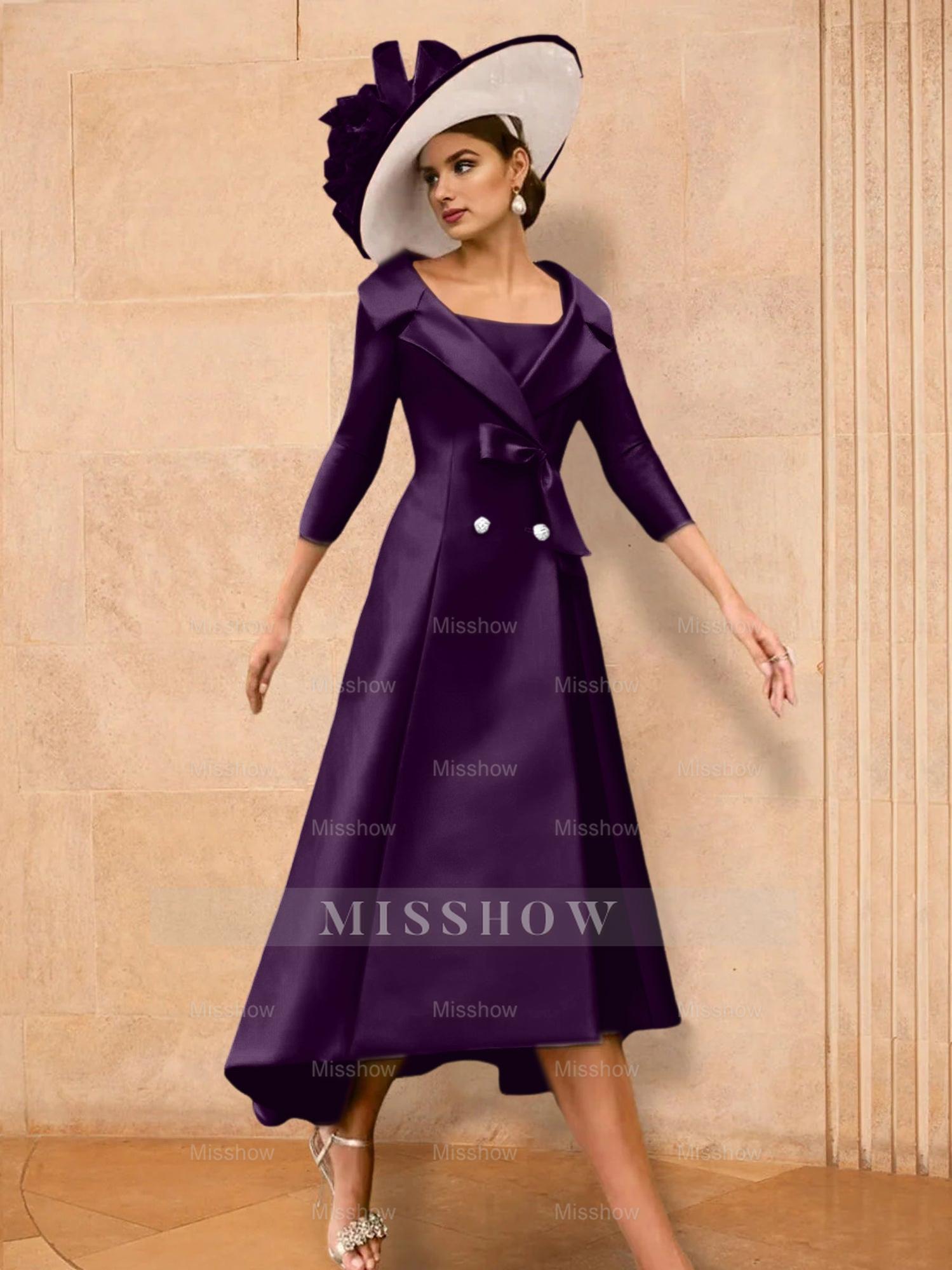 Long-Sleeve A-Line Princess Gown for the Mother of the Bride with Bowknot