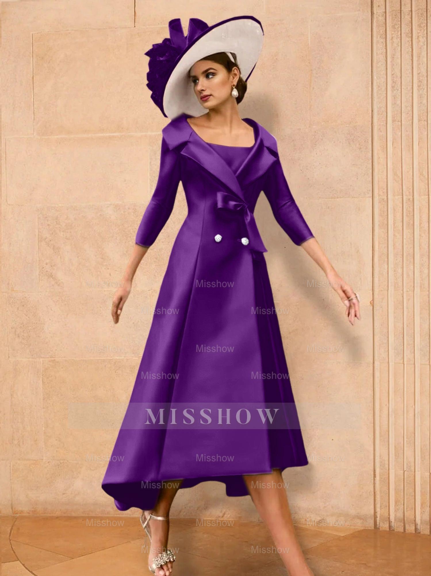 Long-Sleeve A-Line Princess Gown for the Mother of the Bride with Bowknot