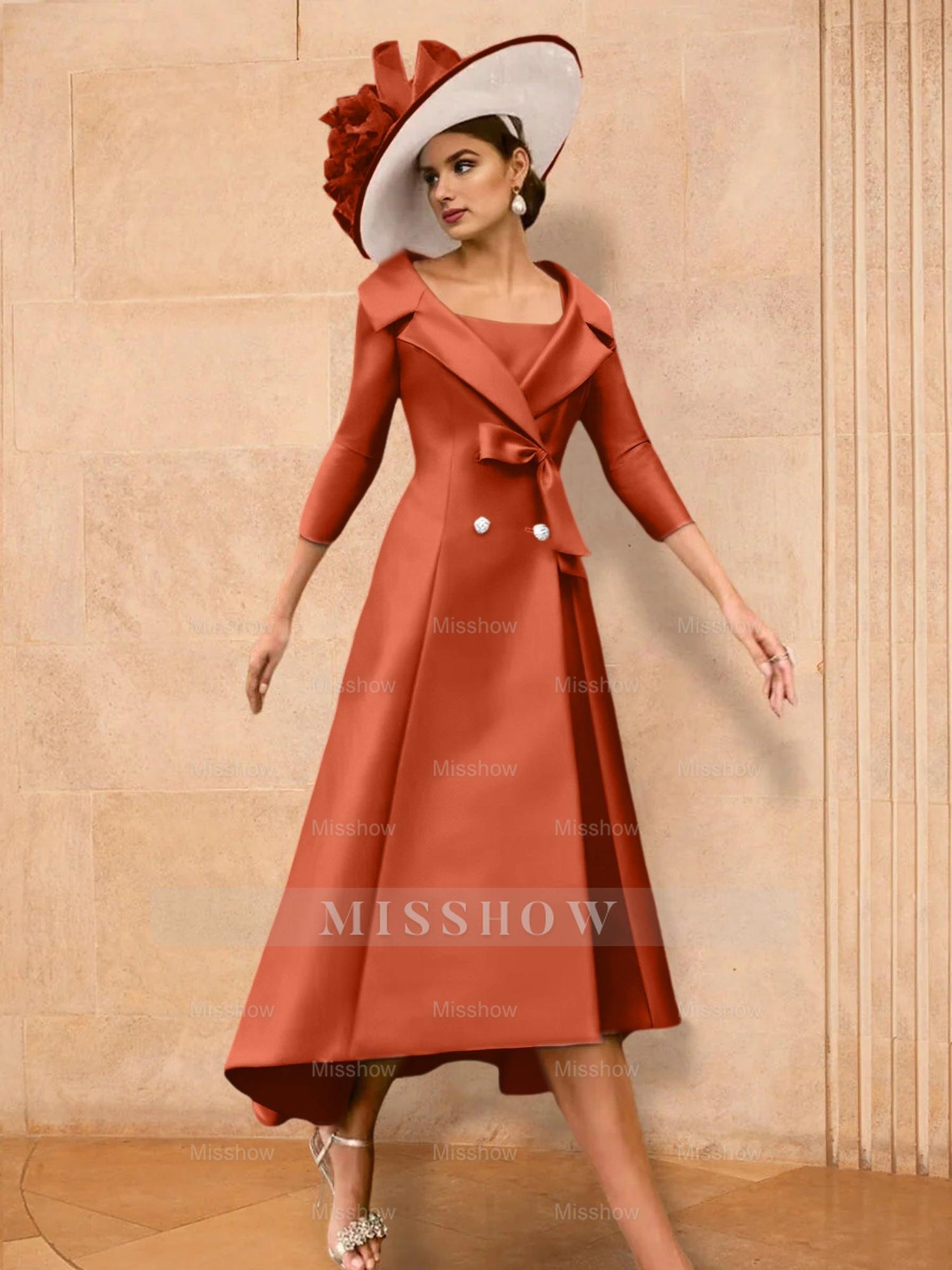 Long-Sleeve A-Line Princess Gown for the Mother of the Bride with Bowknot