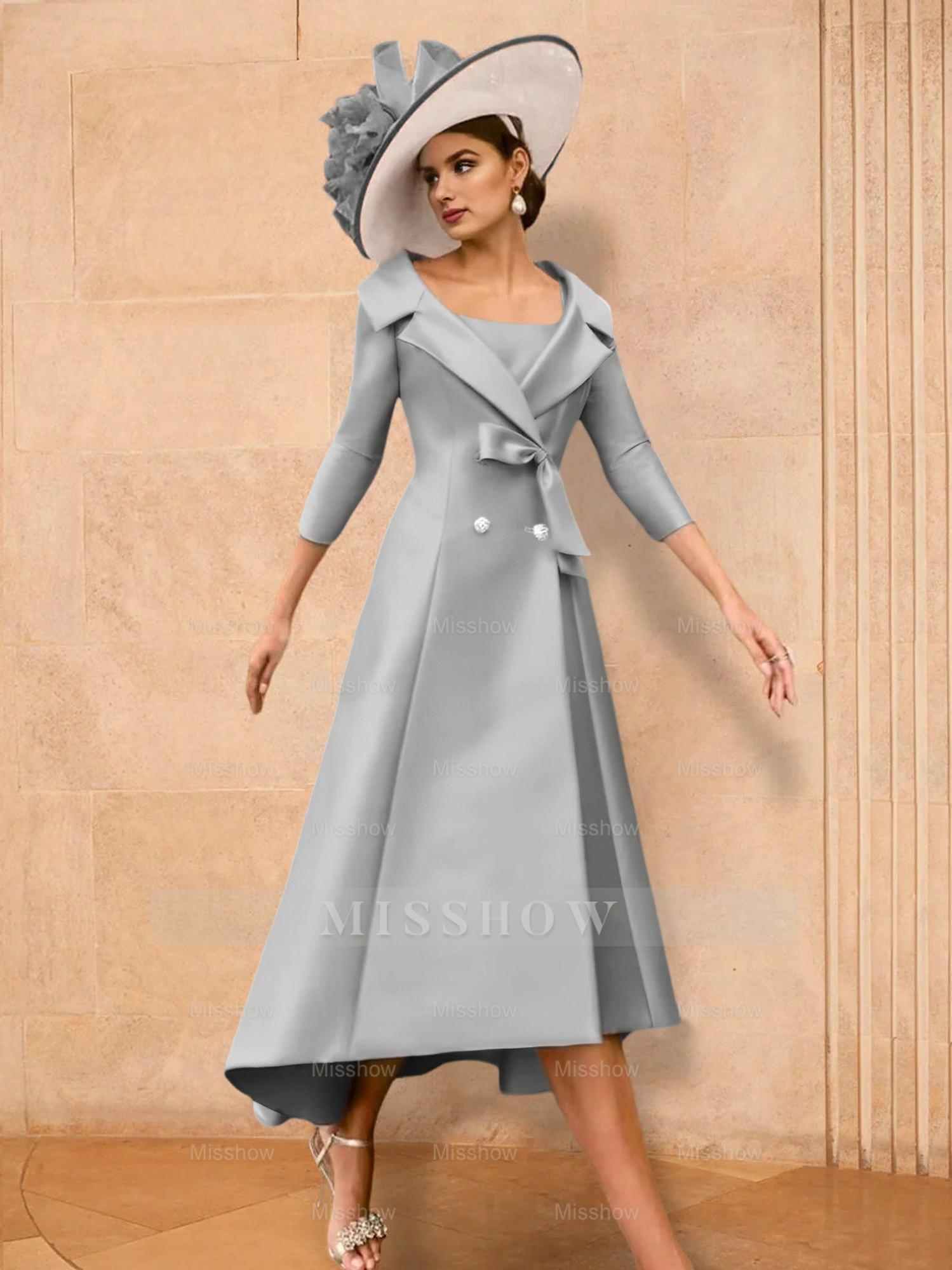 Long-Sleeve A-Line Princess Gown for the Mother of the Bride with Bowknot