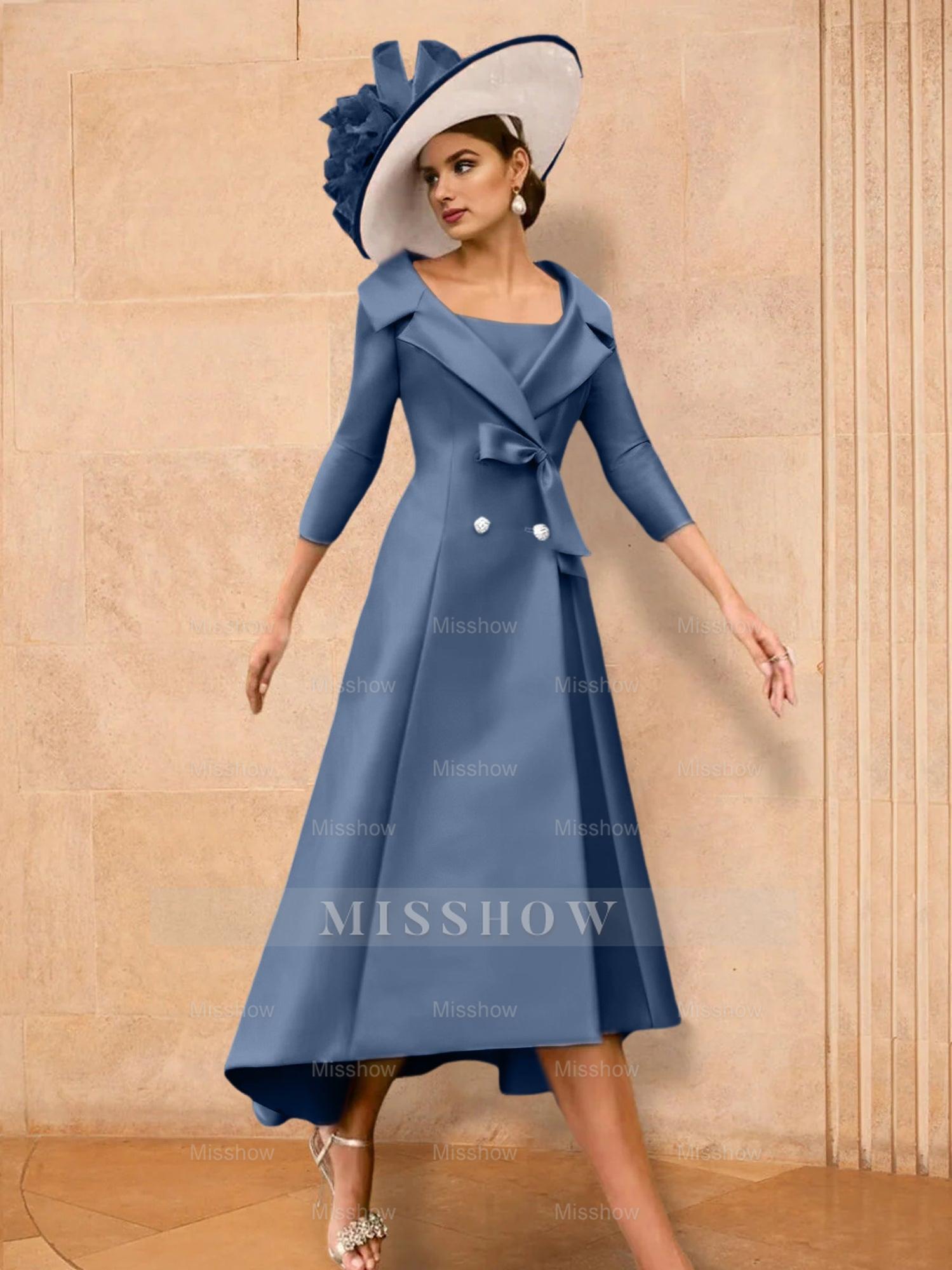 Long-Sleeve A-Line Princess Gown for the Mother of the Bride with Bowknot