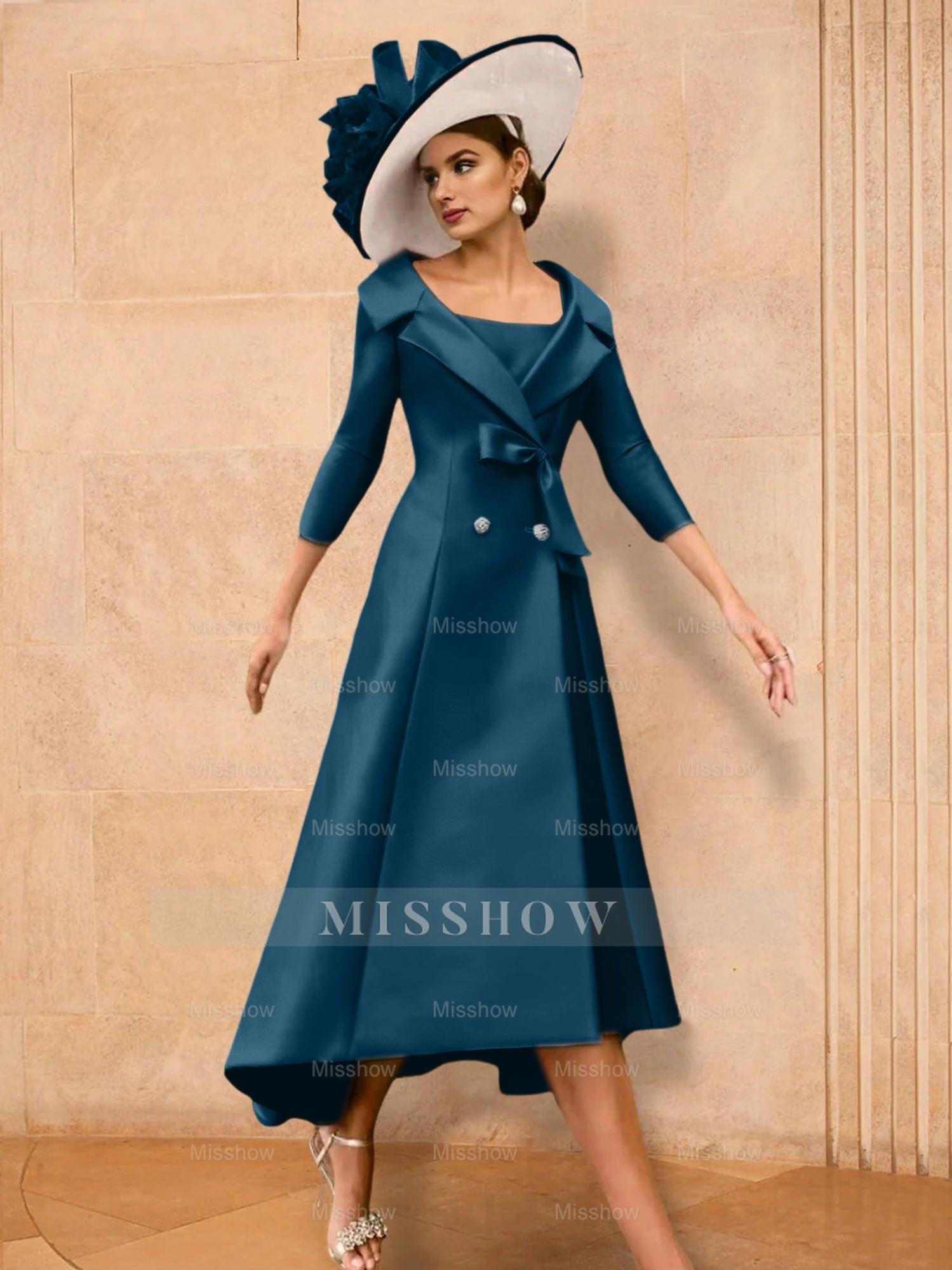 Long-Sleeve A-Line Princess Gown for the Mother of the Bride with Bowknot