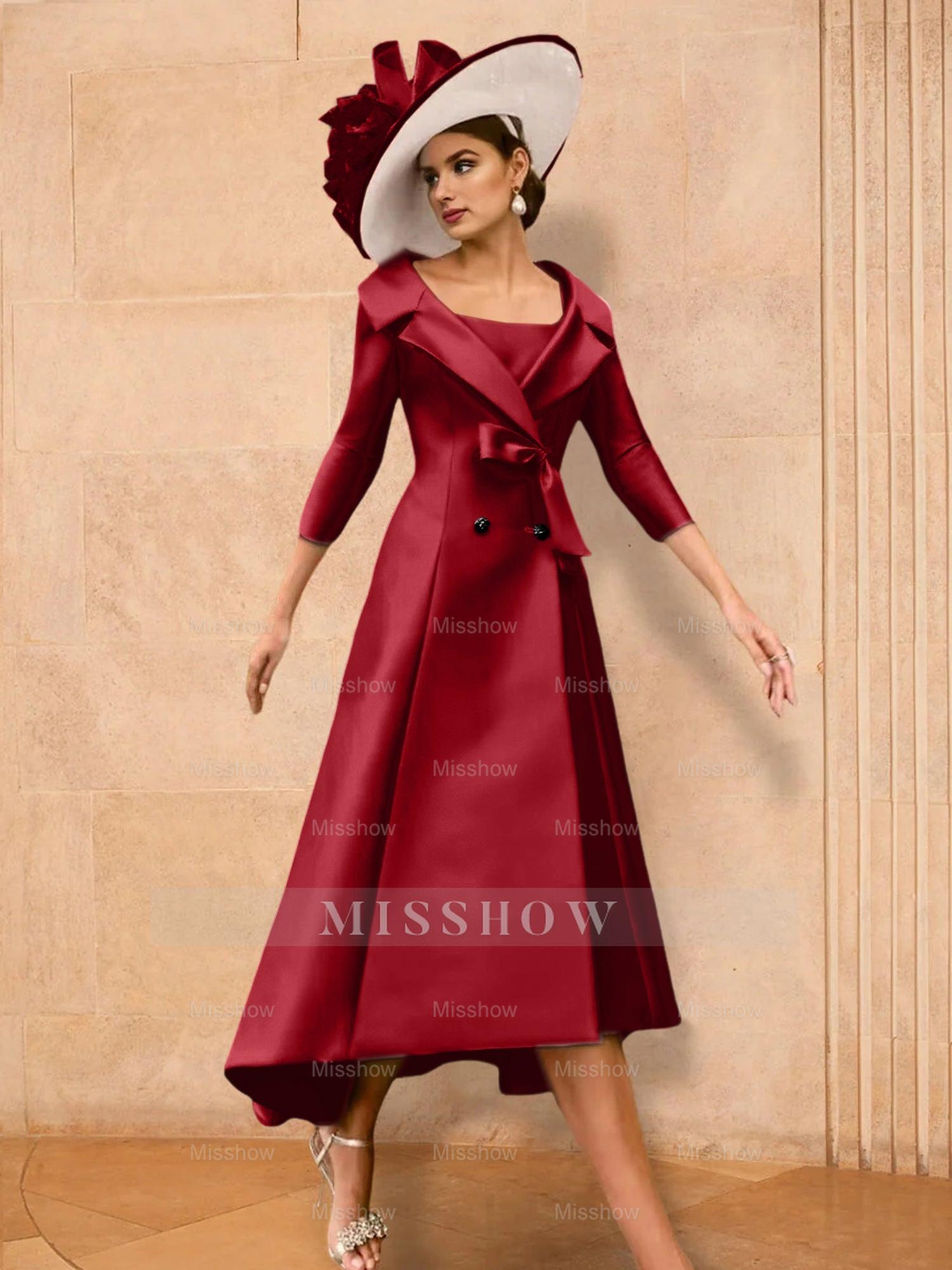 Long-Sleeve A-Line Princess Gown for the Mother of the Bride with Bowknot