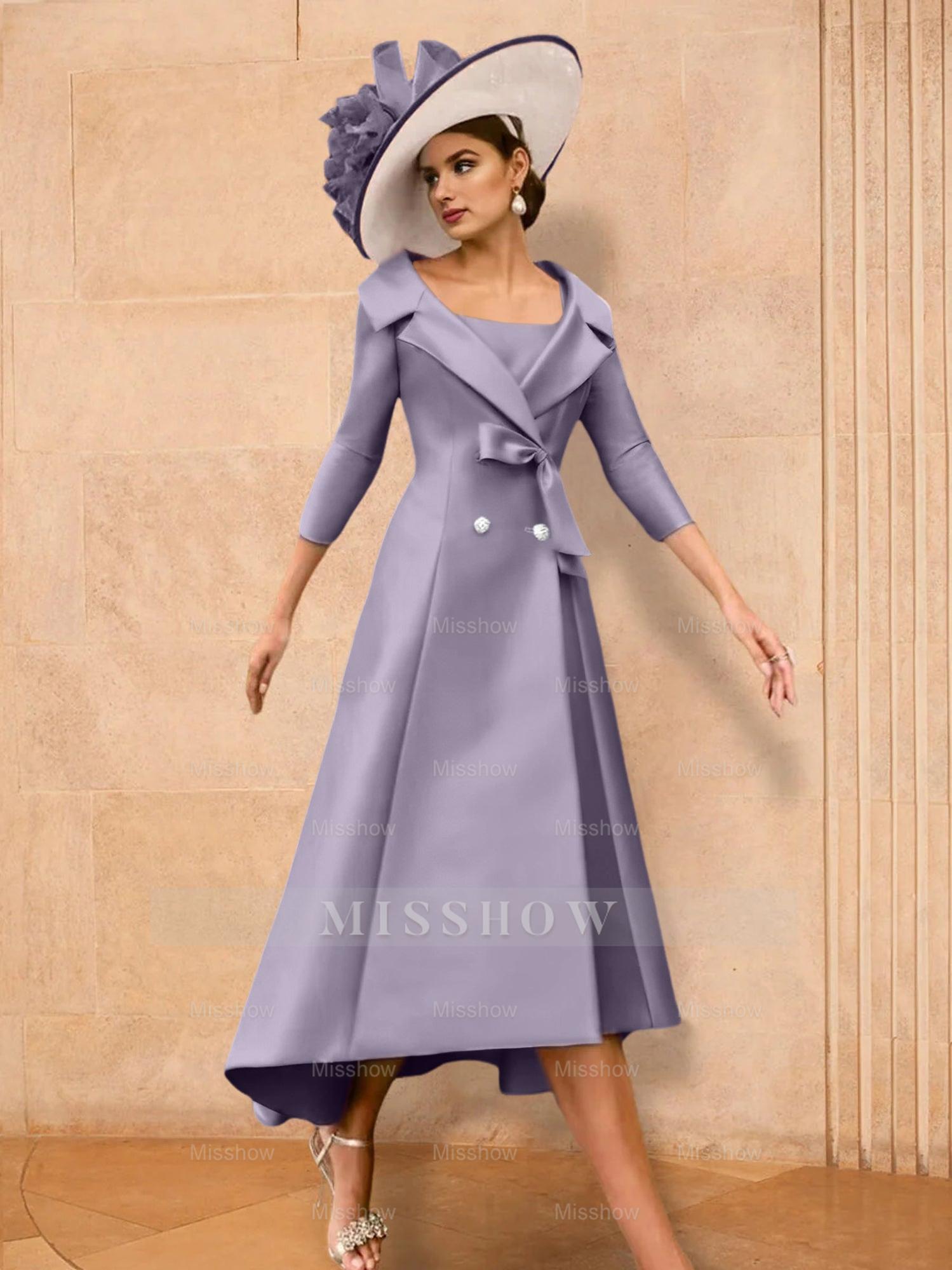 Long-Sleeve A-Line Princess Gown for the Mother of the Bride with Bowknot