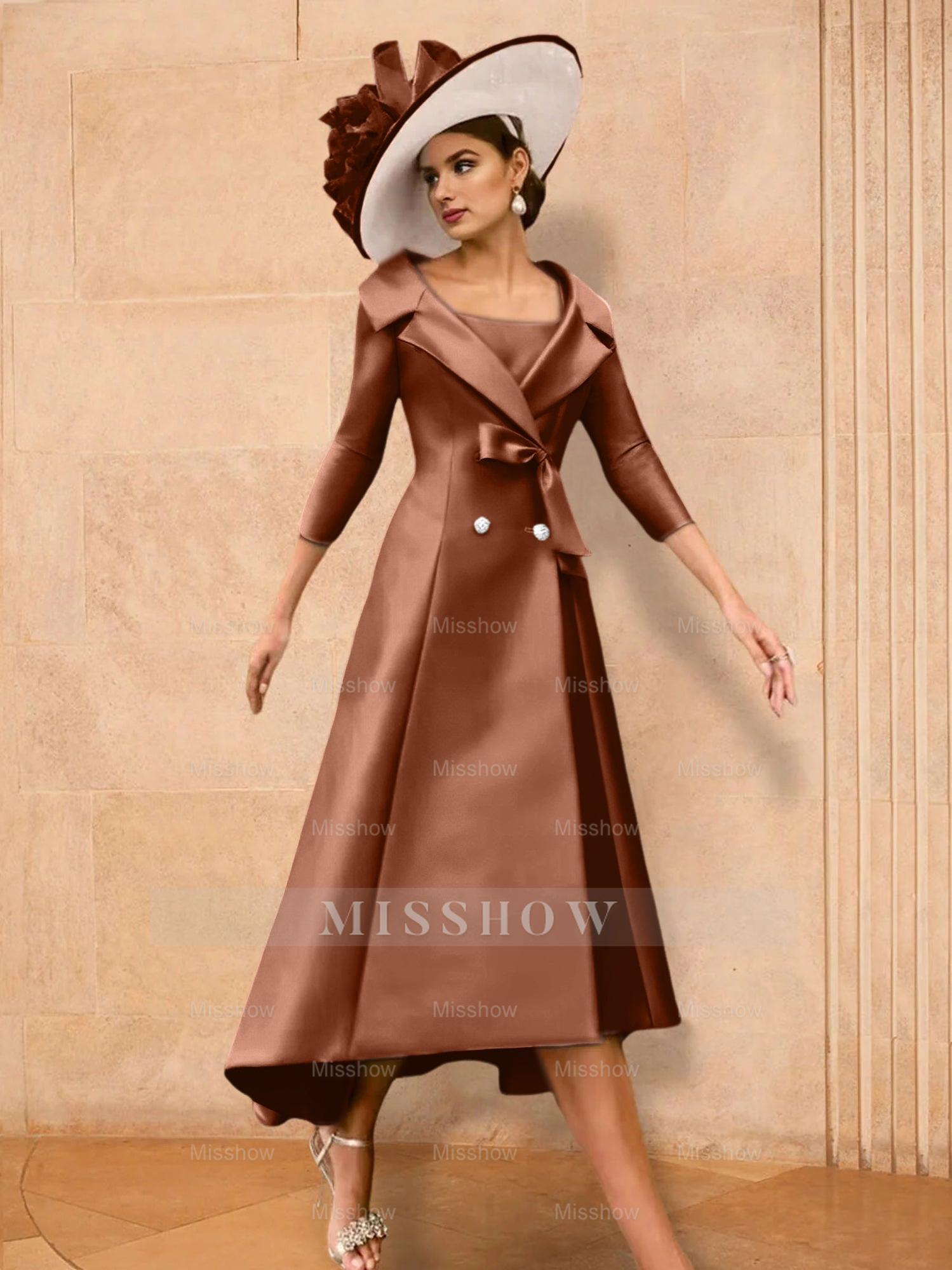 Long-Sleeve A-Line Princess Gown for the Mother of the Bride with Bowknot