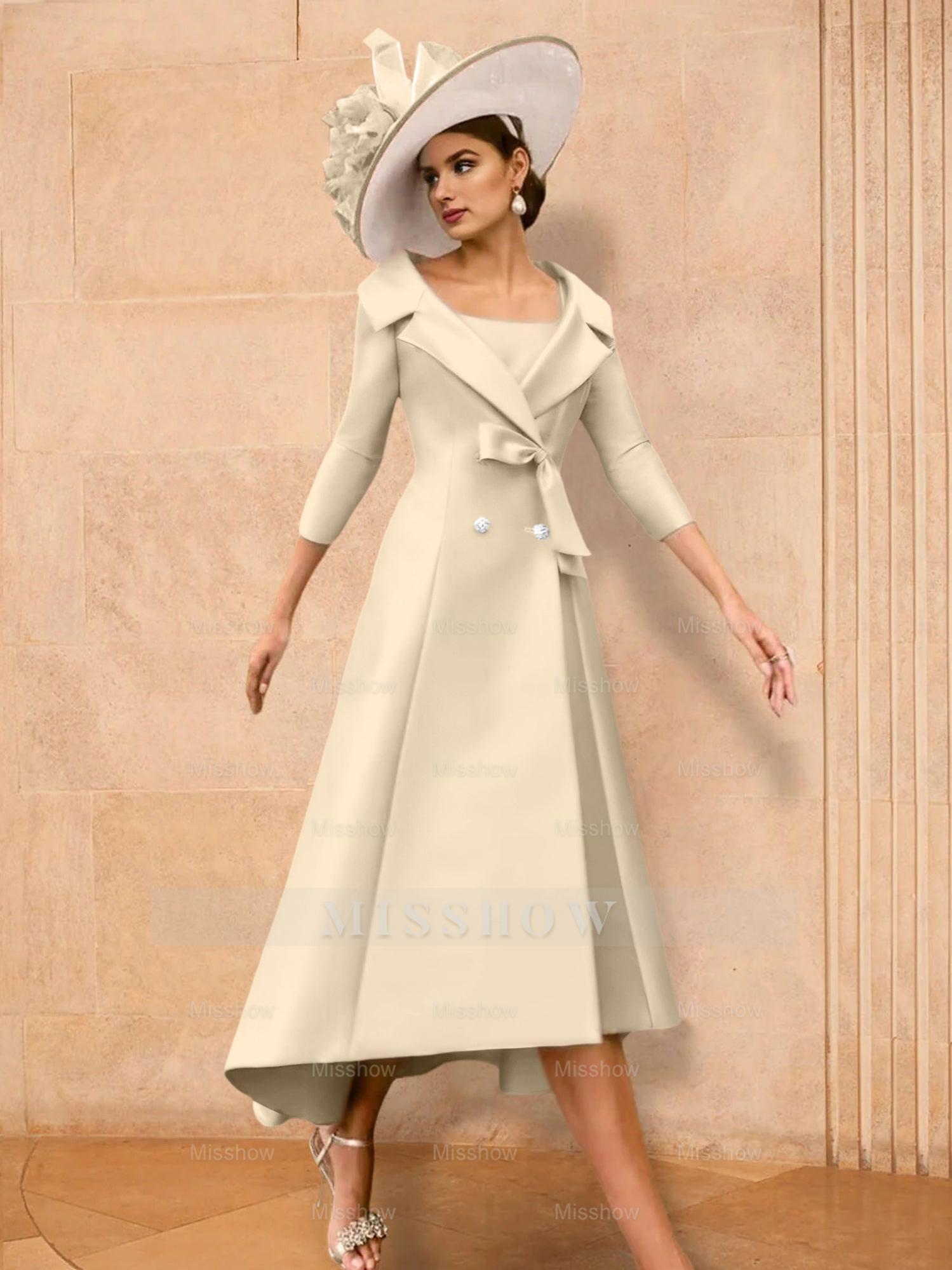 Long-Sleeve A-Line Princess Gown for the Mother of the Bride with Bowknot