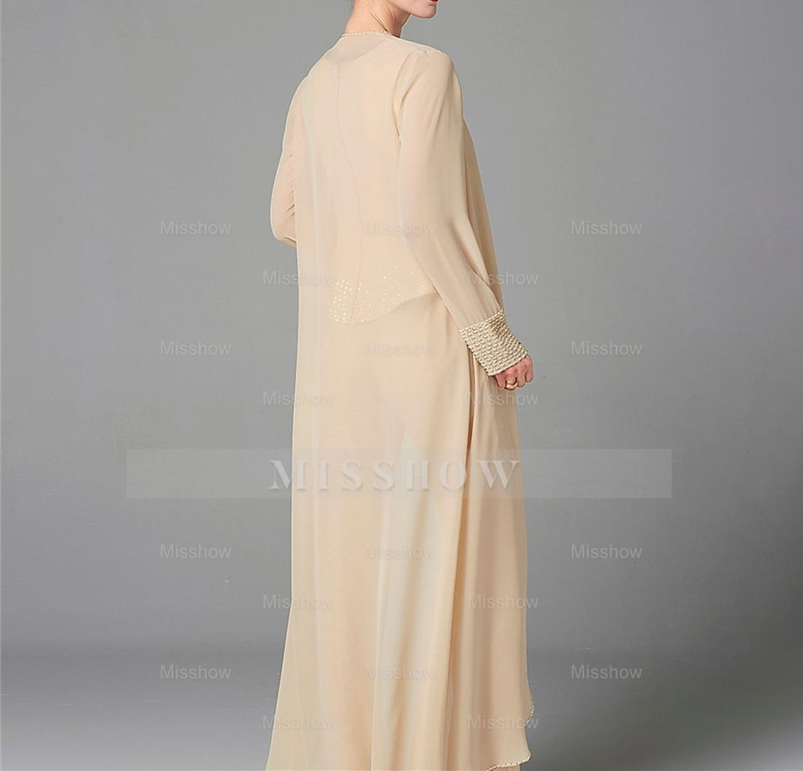 Long-Sleeve Chiffon Mother of the Bride Pantsuit with Jacket and Sequins