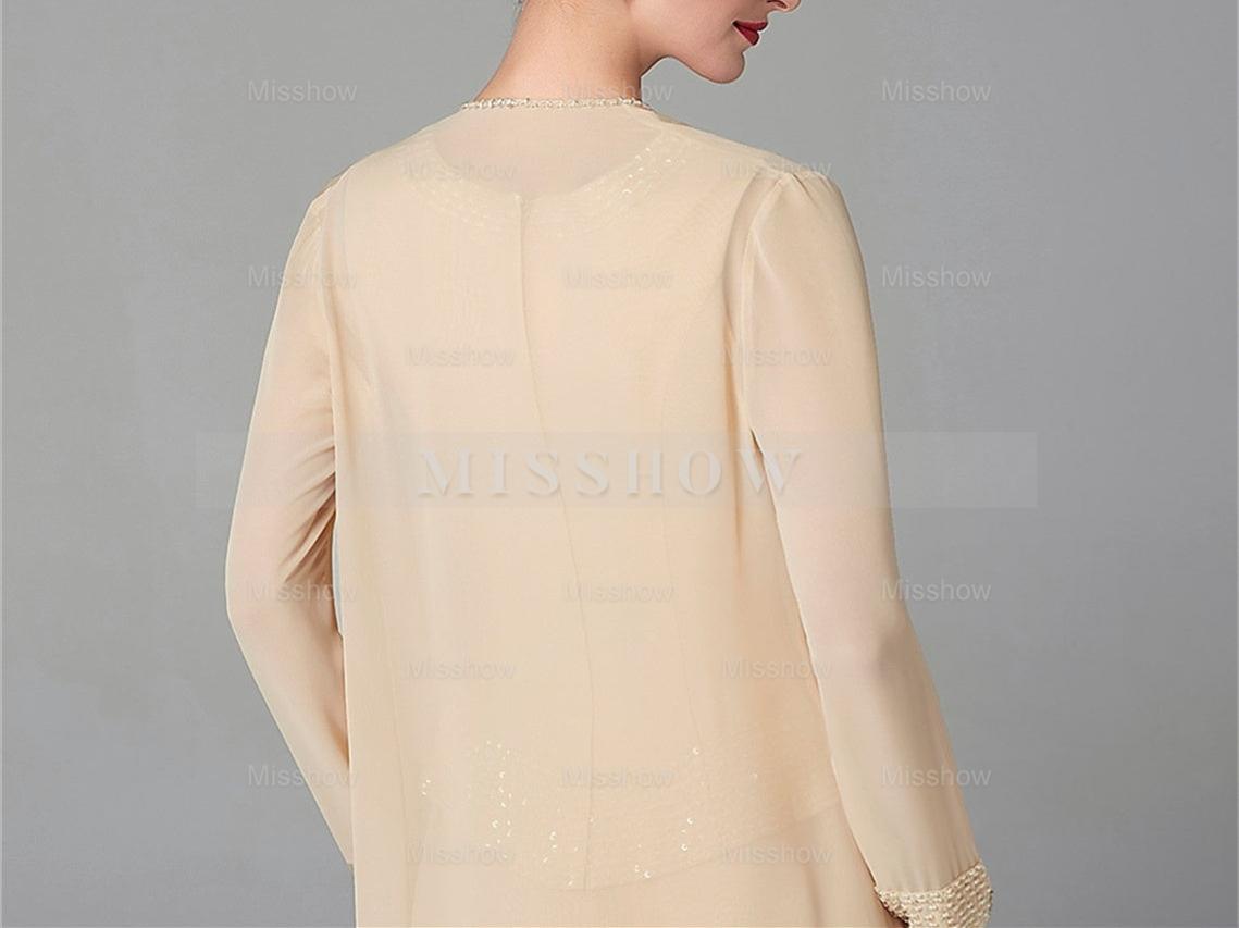 Long-Sleeve Chiffon Mother of the Bride Pantsuit with Jacket and Sequins