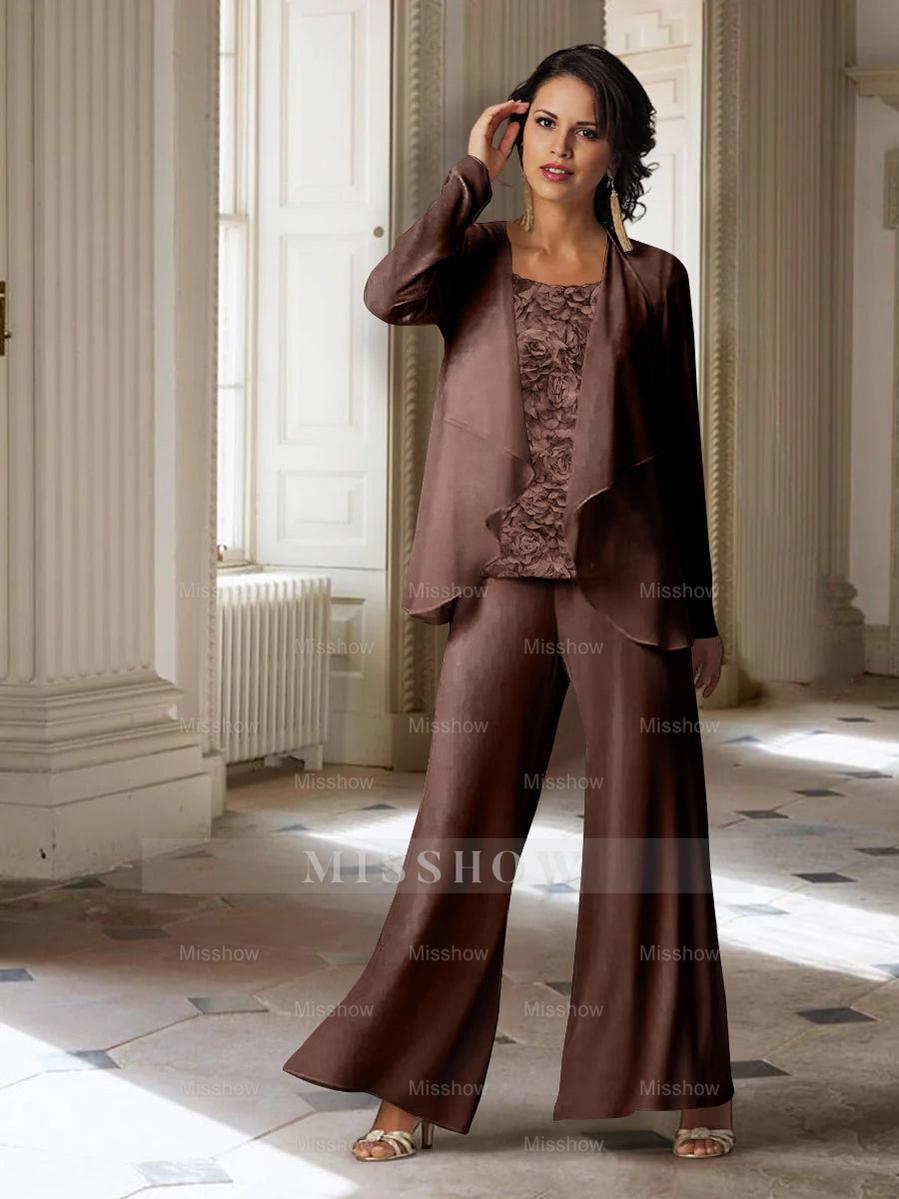 Long-Sleeve Chiffon Pantsuit with Jacket for the Mother of the Bride