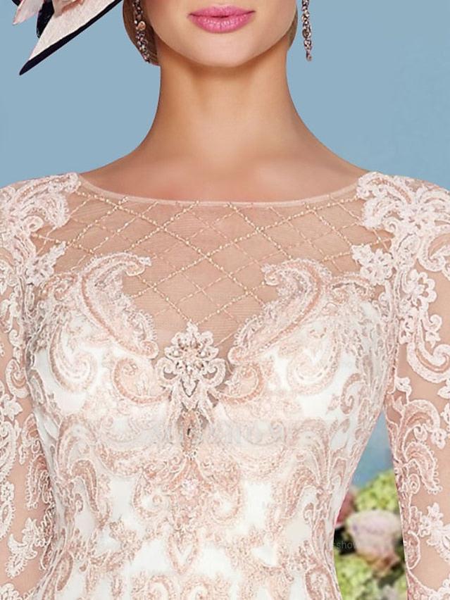 Long-Sleeve Knee-Length Sheath/Column Mother of the Bride Dress with Lace Beading Appliques