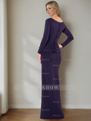 Long-Sleeved Floor-Length Sheath Gown for the Mother of the Bride