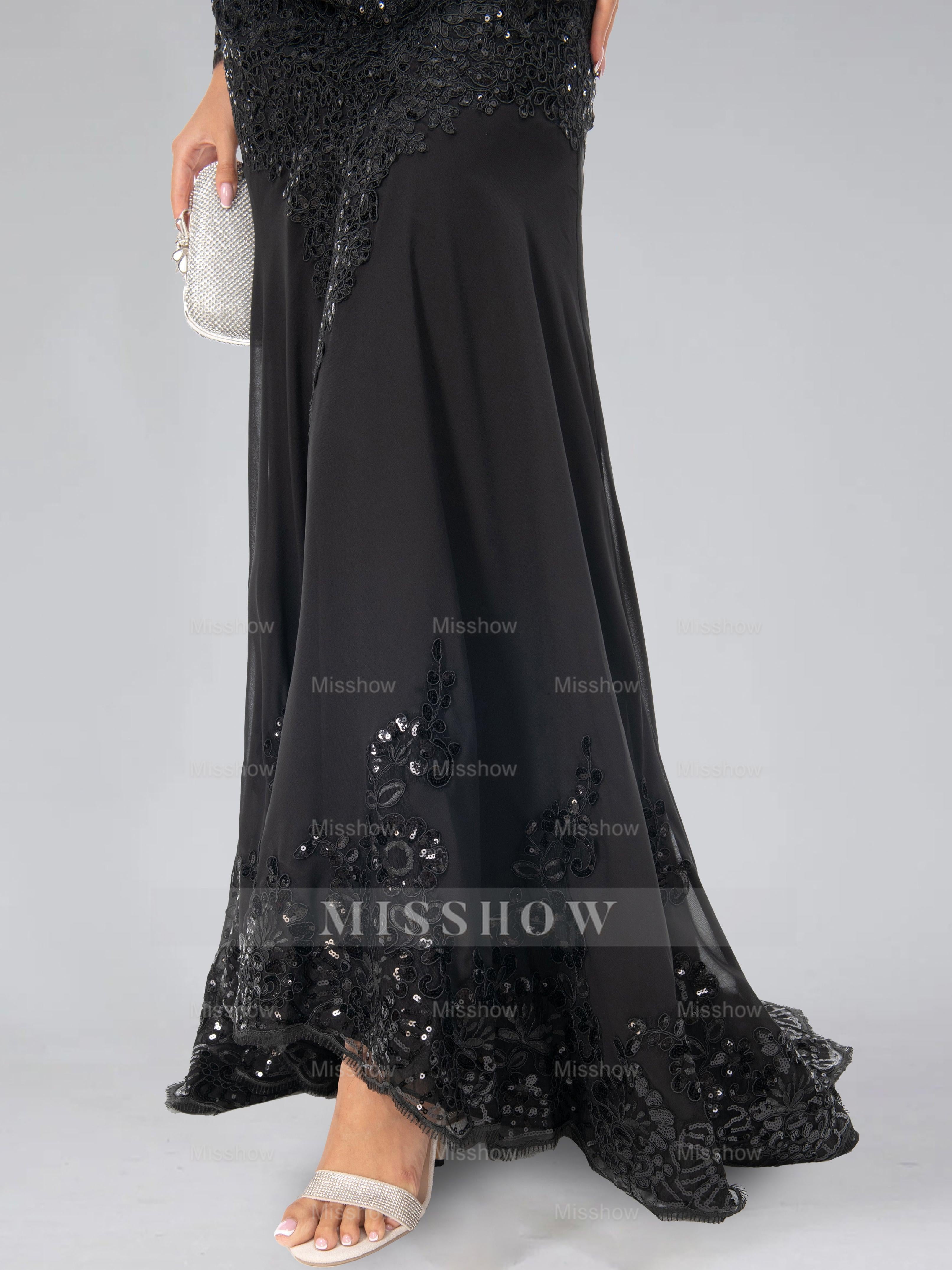 Long-Sleeved Scoop Neck Mermaid/Trumpet Mother of the Bride Dress with Applique