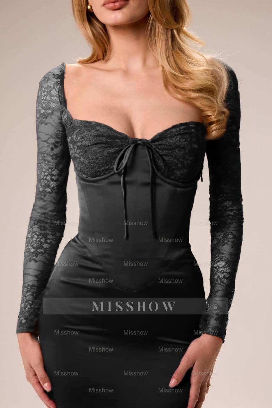 Long Sleeves Mermaid Split Long Ruffles Formal Dress With Pleated