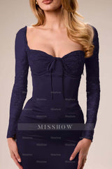 Long Sleeves Mermaid Split Long Ruffles Formal Dress With Pleated