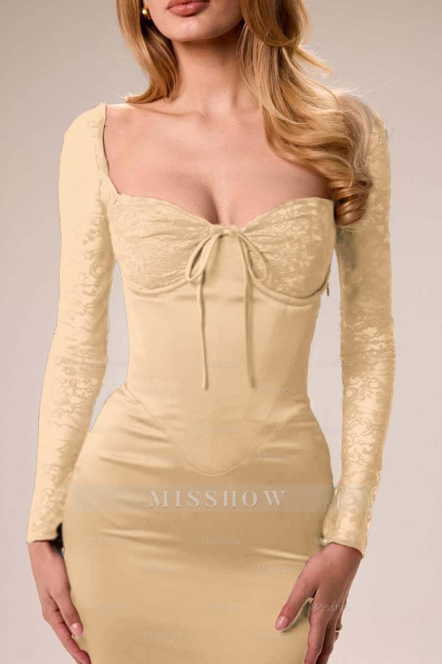 Long Sleeves Mermaid Split Long Ruffles Formal Dress With Pleated