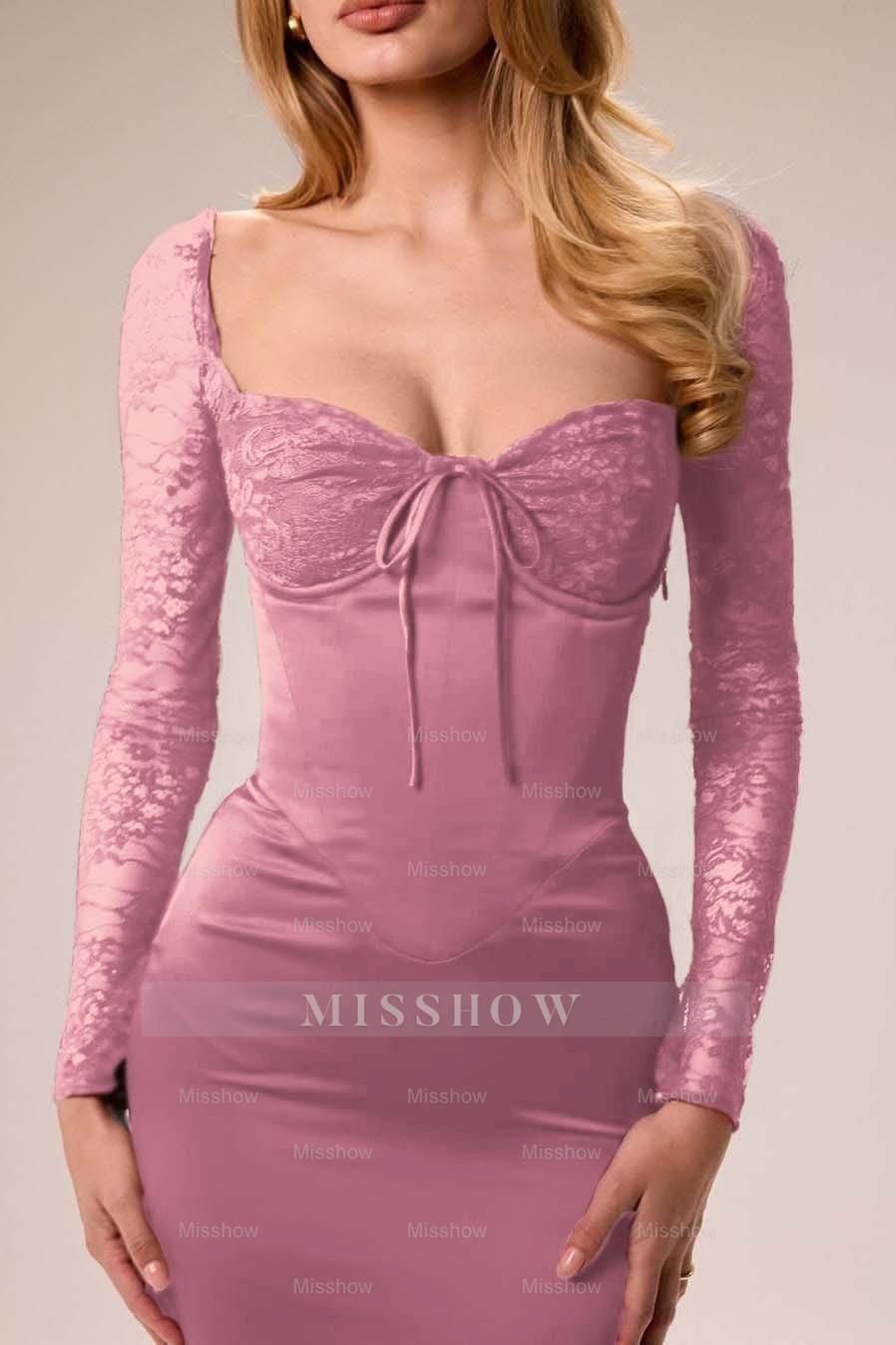 Long Sleeves Mermaid Split Long Ruffles Formal Dress With Pleated