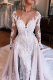 Long Sleeves Mermaid Wedding Dress with Overskirt
