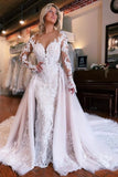 Long Sleeves Mermaid Wedding Dress with Overskirt