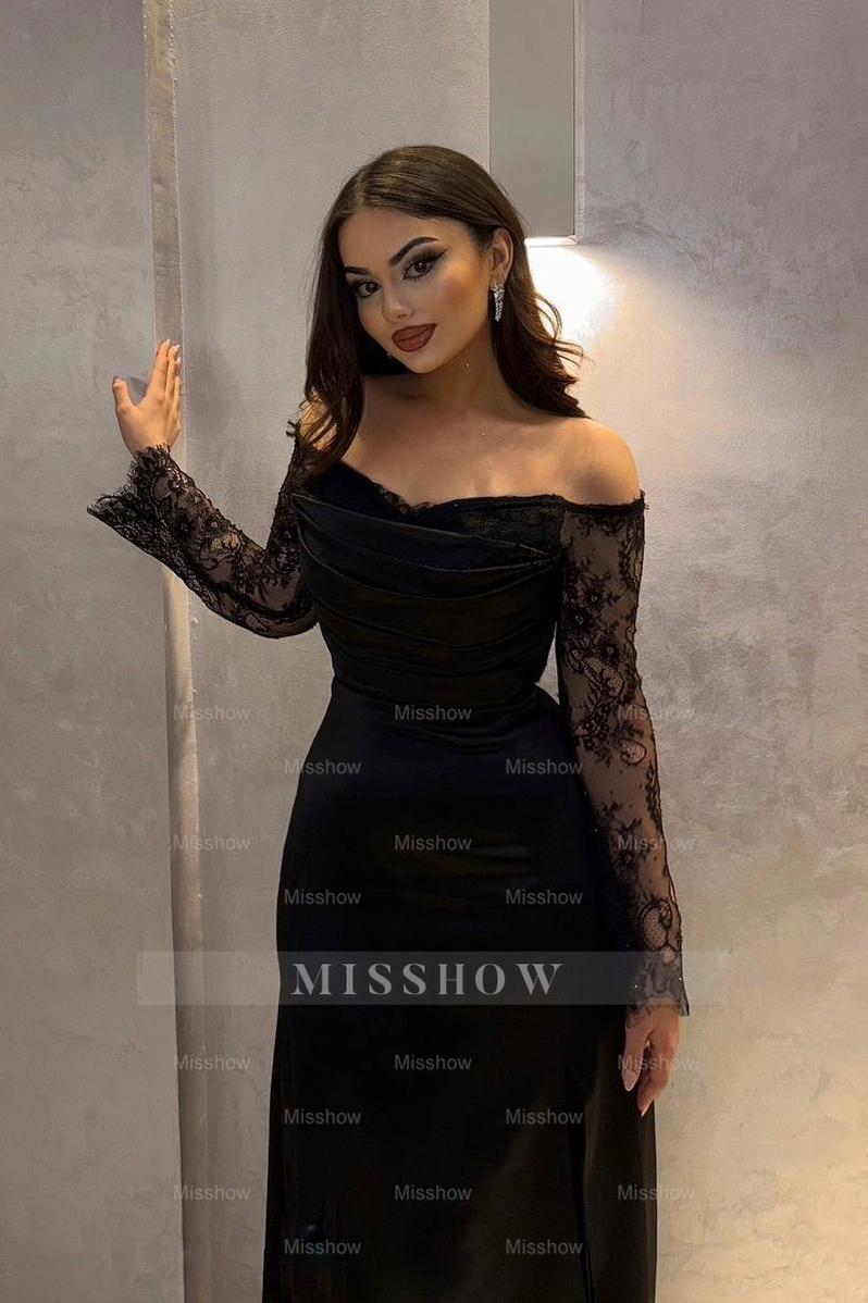 Long Sleeves Off the Shoulder Long Mermaid Formal Dress With Pleated