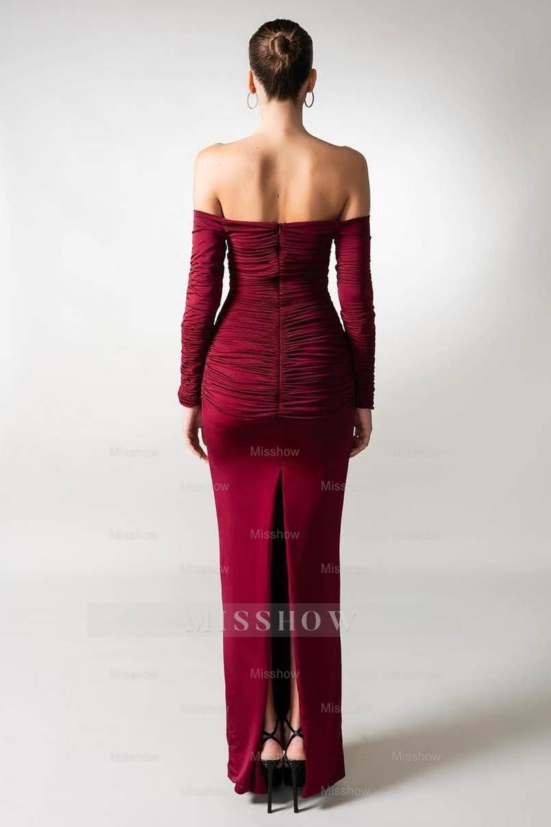 Long Sleeves Strapless Off the Shoulder Long Mermaid Formal Dress With Pleated