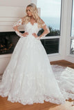 Long Sleeves Sweetheart A-Line Princess Wedding Dress with Lace