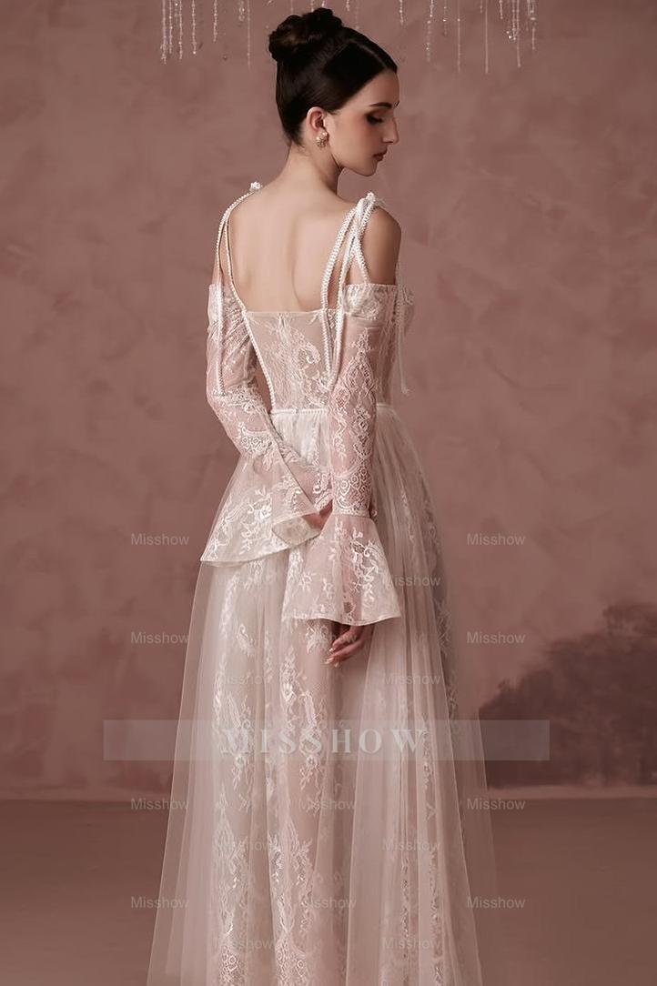Long Sleeves Sweetheart Long Formal Dress With Lace Embroidery