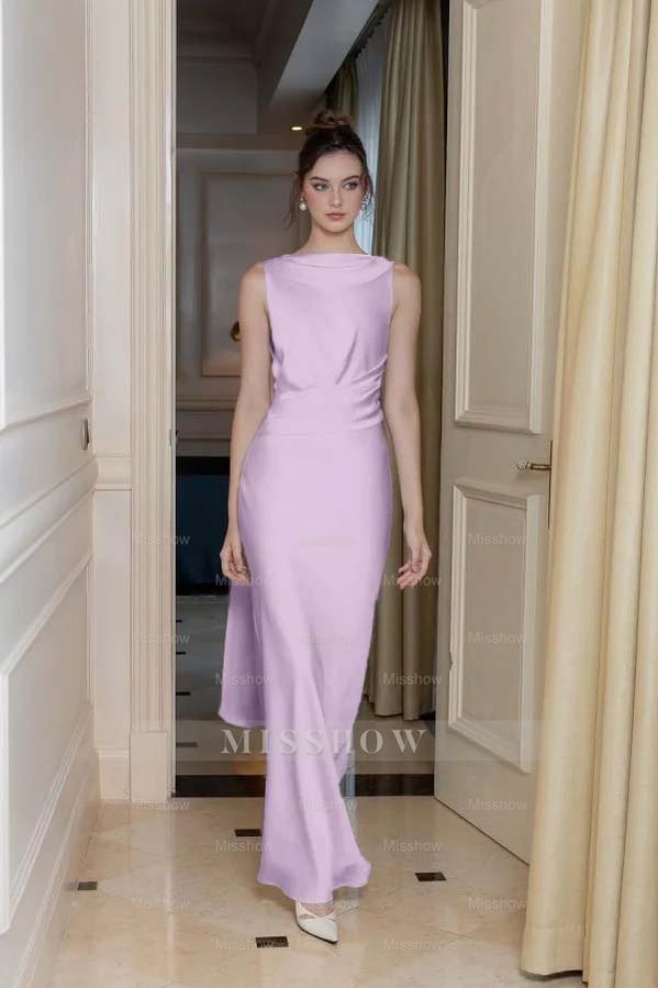 Long Slimming Sleeveless Formal Dress Flowy Backless With Pleated