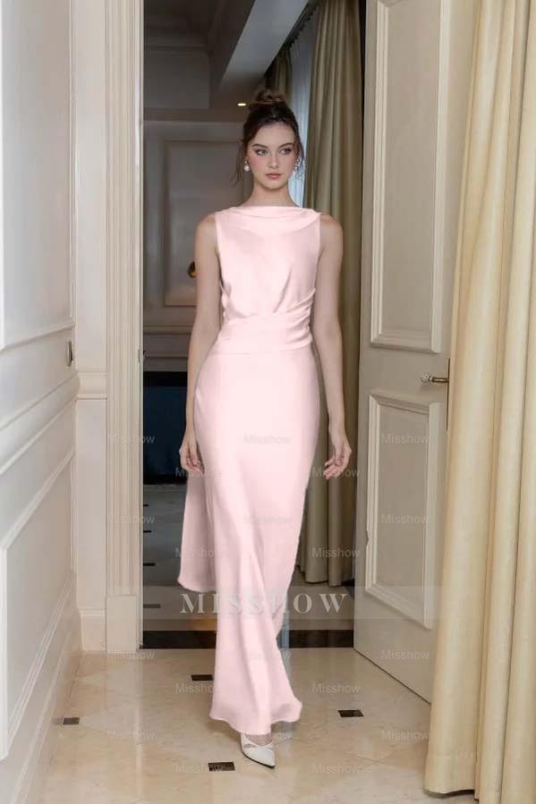 Long Slimming Sleeveless Formal Dress Flowy Backless With Pleated