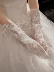Long Wedding Gloves with Appliques