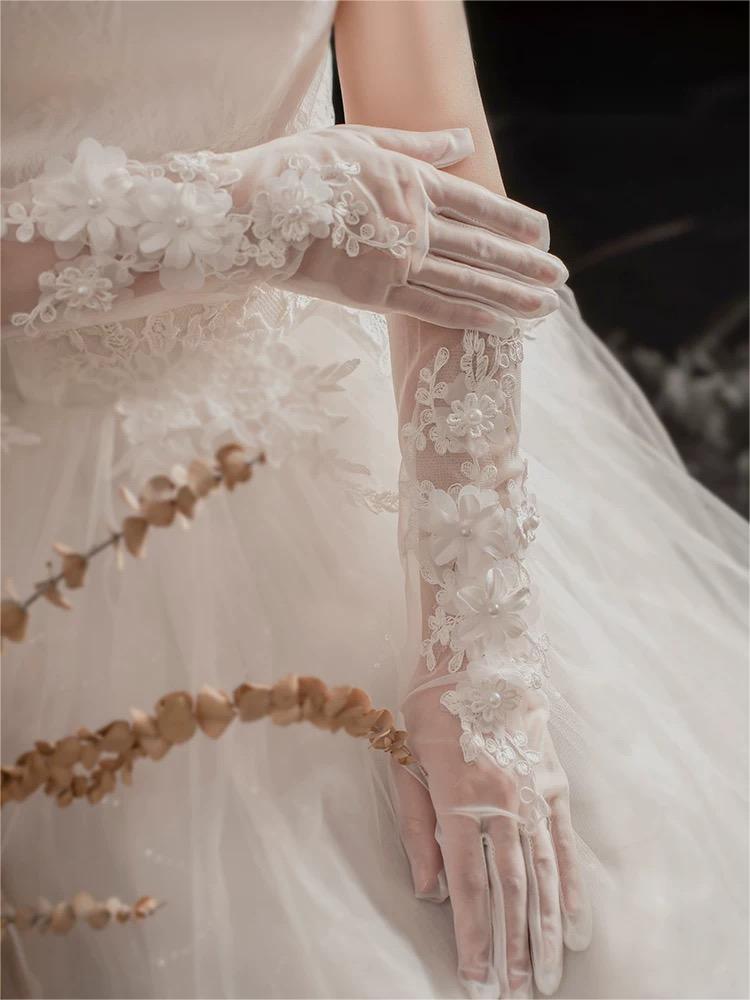 Long Wedding Gloves with Appliques