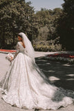 Long sleeves Lace round neck Ball gown Wedding Dress