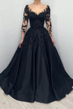 Long sleeves Sweetheart Black Princess Ball gown Evening Dress