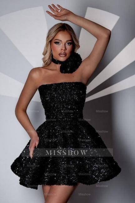 Lovely Short A-Line Sequined Sleeveless Black Homecoming Dress Lovely Short A-Line Sequined Sleeveless Black Homecoming Dress