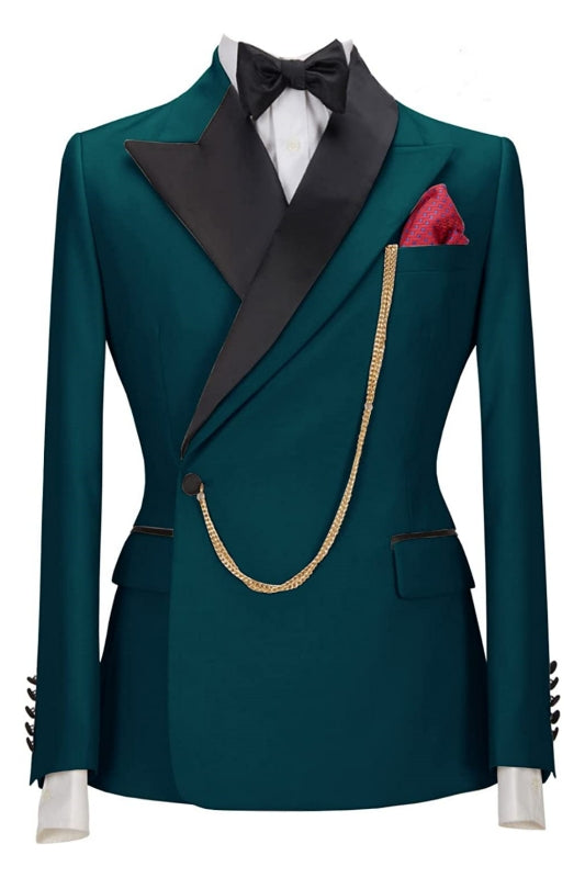 Luxe Teal Blue Peaked Lapel Two-Piece Prom Attire