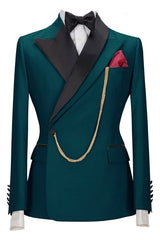 Luxe Teal Blue Peaked Lapel Two-Piece Prom Attire