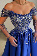 Luxurious A-Line Satin Scoop Sleeveless Prom Evening Dresses With Split Front