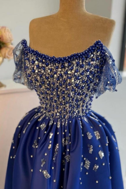 Luxurious A-Line Satin Scoop Sleeveless Prom Evening Dresses With Split Front