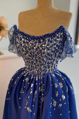 Luxurious A-Line Satin Scoop Sleeveless Prom Evening Dresses With Split Front