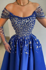 Luxurious A-Line Satin Scoop Sleeveless Prom Evening Dresses With Split Front
