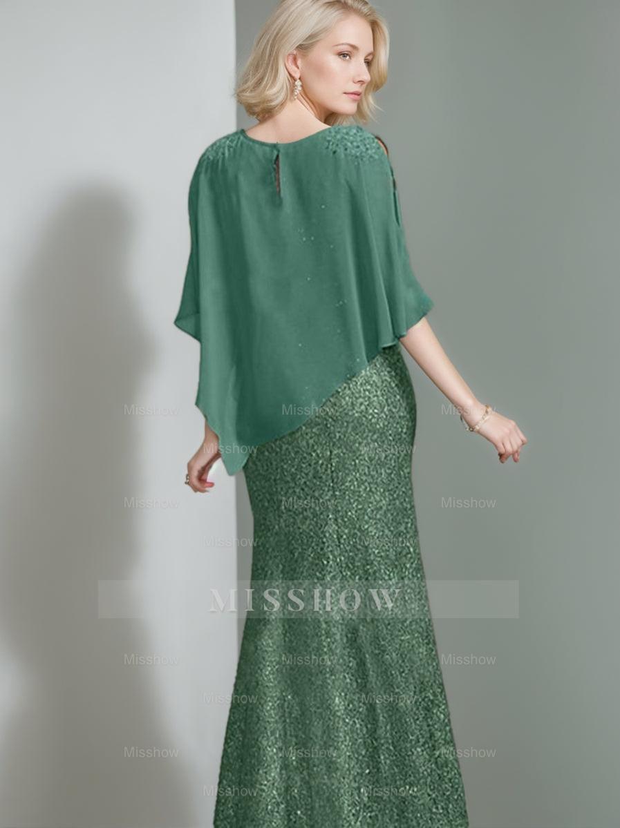 Luxurious Floor-Length Chiffon Mother of the Bride Dress with Scoop Neck and Beading Sequins